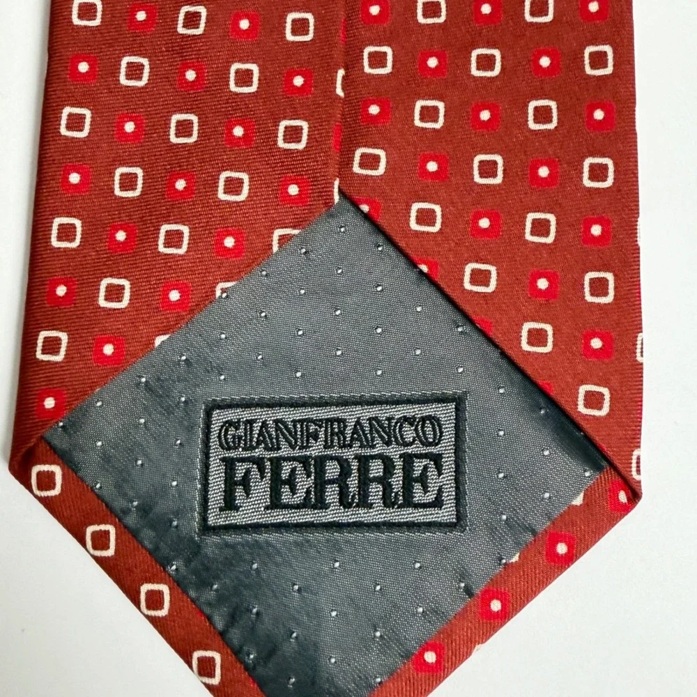 Gianfranco Ferre Red‎ Geometric Square Dot 100% Silk Tie Italy
